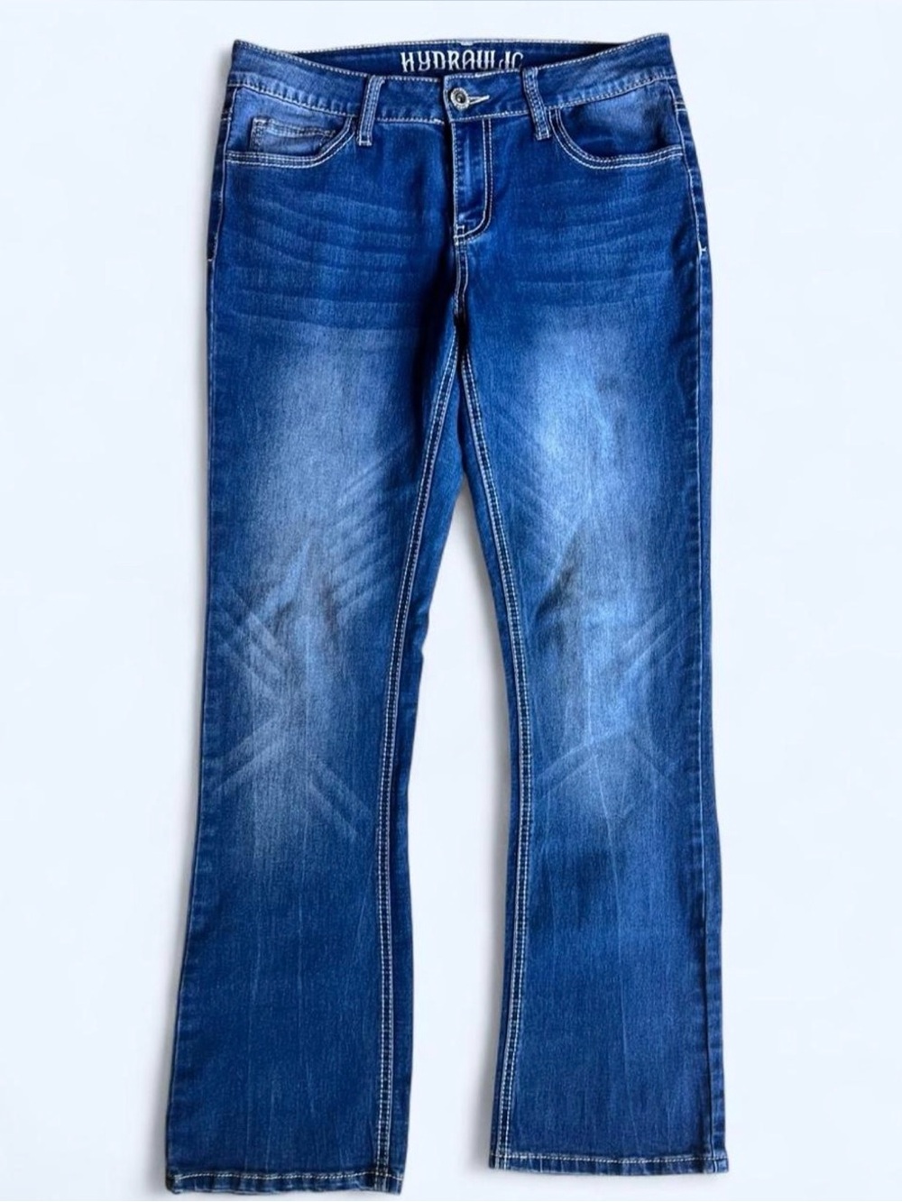 Hydraulic Blue Denim Jeans with White Embroidered Waistband